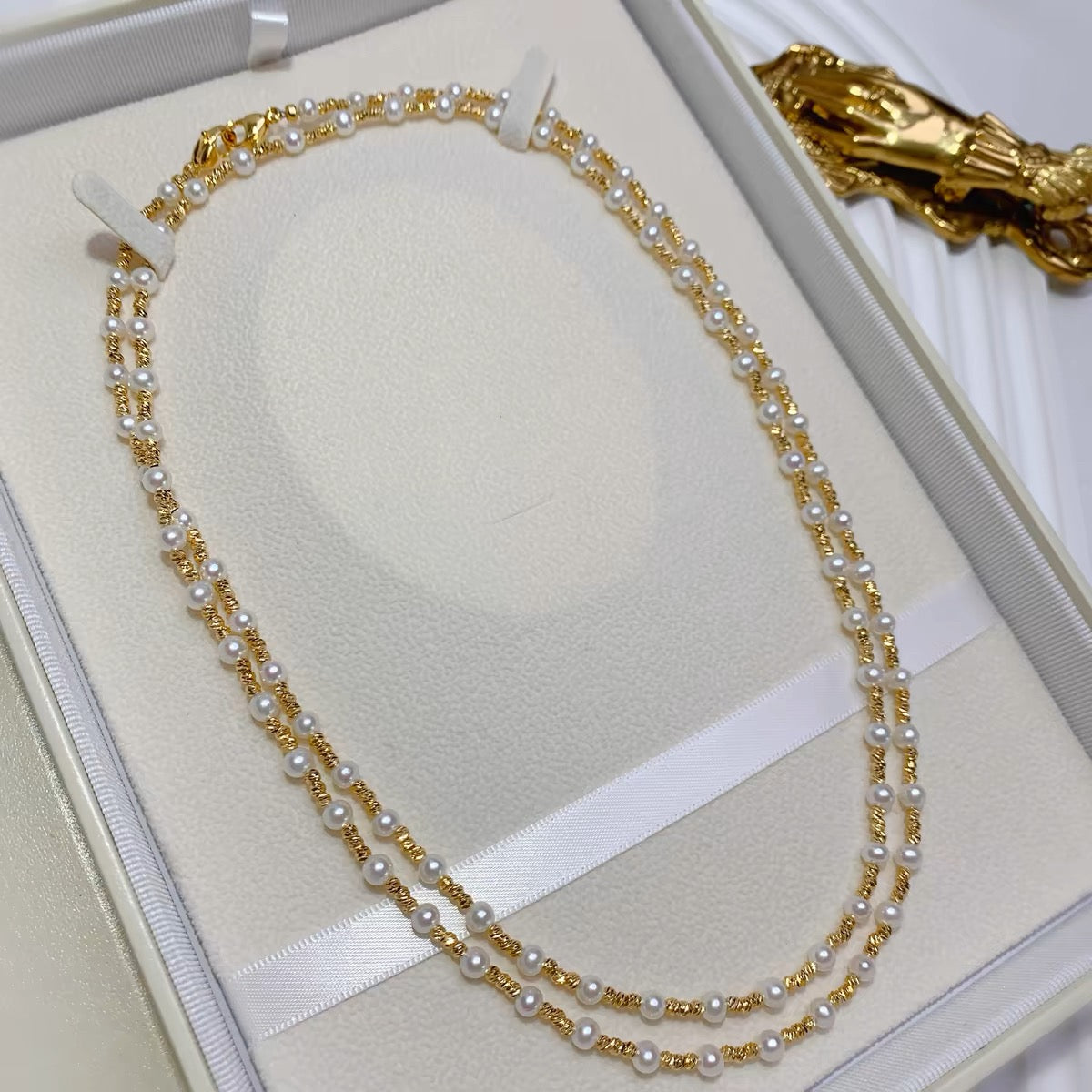 14k Lady coco Natural Freshwater Pearl Handmade Necklace Double Lap